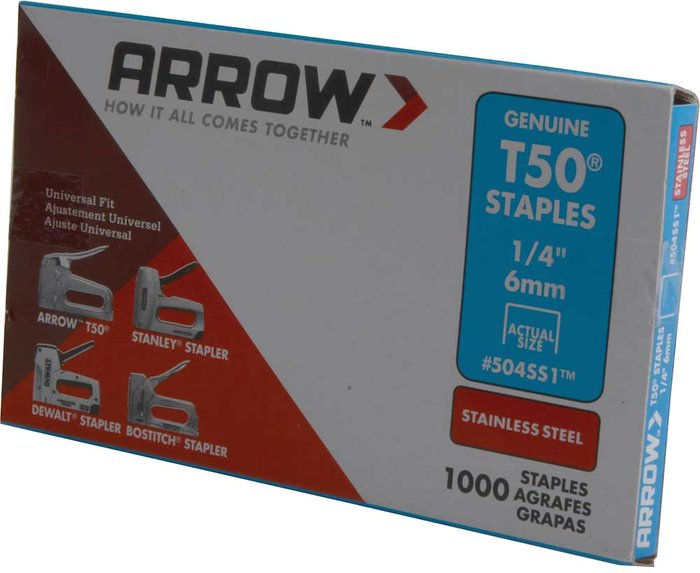 Tooled Up | Arrow Arrow T50 Stainless Steel Staples 6mm Pack of 1000 Arrow Arrow T50 Stainless Steel Staples 6mm Pack of 1000