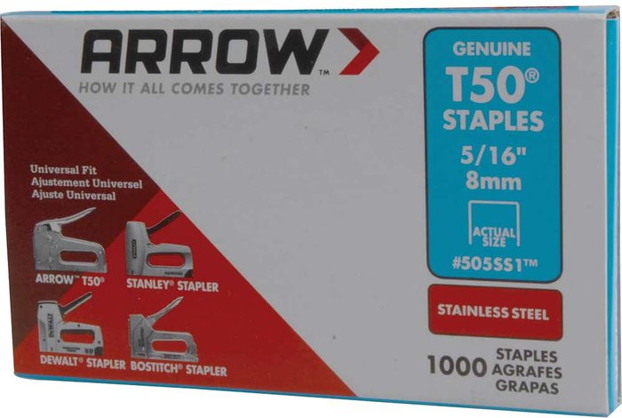 Tooled Up | Arrow Arrow T50 Stainless Steel Staples 8mm Pack of 1000 Arrow Arrow T50 Stainless Steel Staples 8mm Pack of 1000