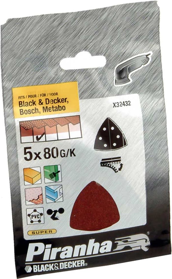 Tooled Up | Black and Decker Black and Decker Piranha Quick Fit Delta Sanding Sheets 80g Pack of 5 Black and Decker Black and Decker Piranha Quick Fit Delta Sanding Sheets 80g Pack of 5