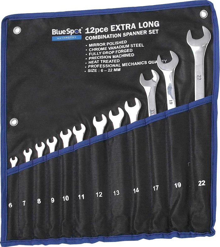 Tooled Up | Blue Spot BlueSpot 12 Piece Extra Long Combination Spanner Set Blue Spot BlueSpot 12 Piece Extra Long Combination Spanner Set