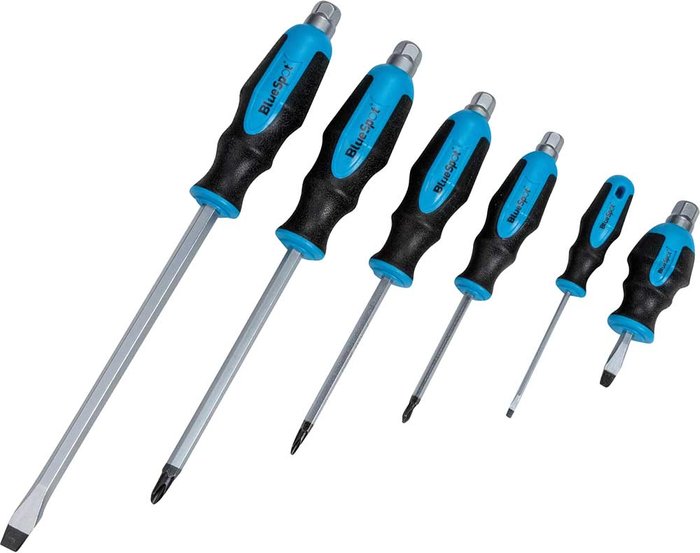 Tooled Up | Blue Spot BlueSpot 6 Piece Hex Bolster Phillips and Slotted Screwdriver Set Blue Spot BlueSpot 6 Piece Hex Bolster Phillips and Slotted Screwdriver Set