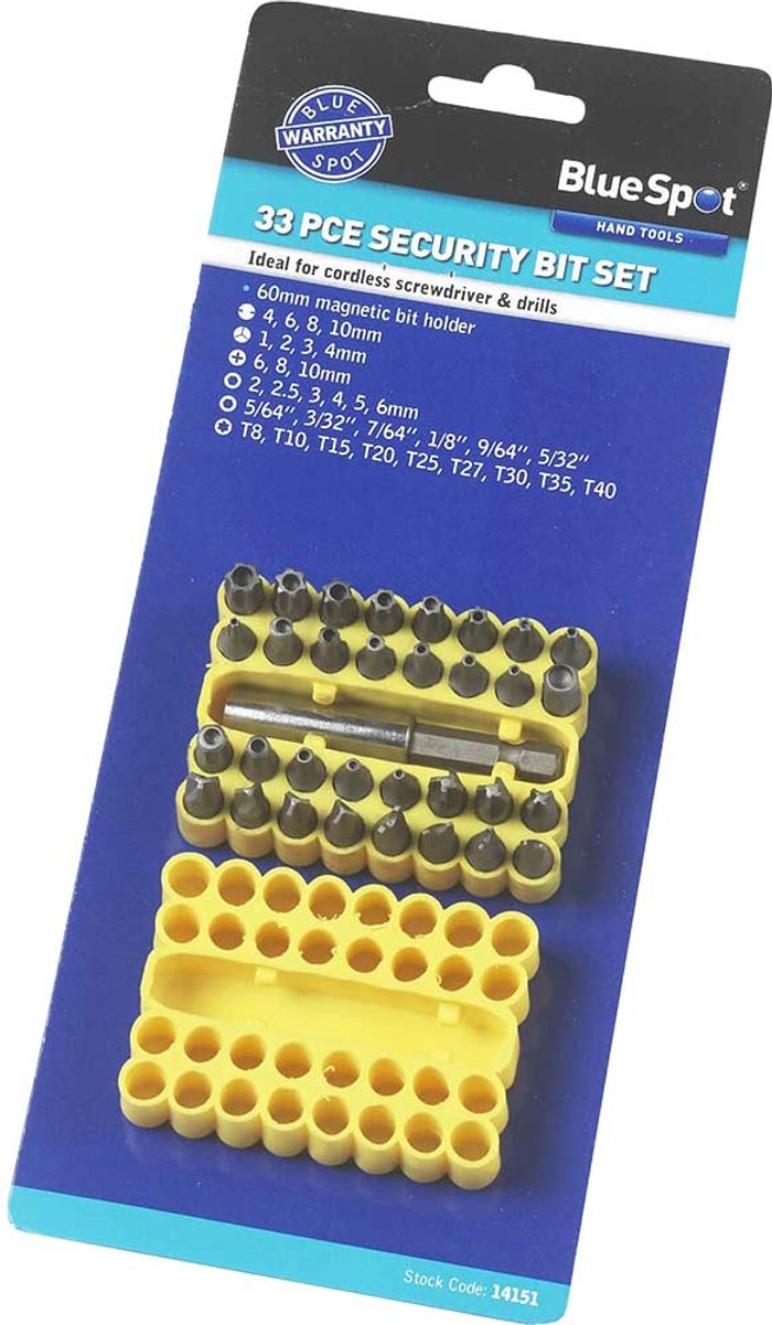 Tooled Up | Blue Spot BlueSpot 33 Piece Security Bit Set Blue Spot BlueSpot 33 Piece Security Bit Set
