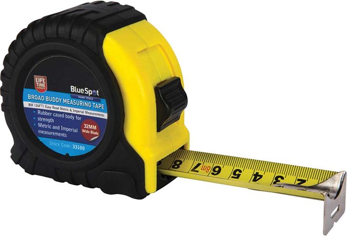 Tooled Up | Blue Spot BlueSpot Broad Buddy Tape Measure Imperial & Metric 26ft / 8m 32mm Blue Spot BlueSpot Broad Buddy Tape Measure Imperial & Metric 26ft / 8m 32mm