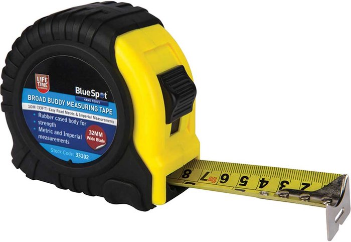 Tooled Up | Blue Spot BlueSpot Broad Buddy Tape Measure Imperial & Metric 32ft / 10m 32mm Blue Spot BlueSpot Broad Buddy Tape Measure Imperial & Metric 32ft / 10m 32mm