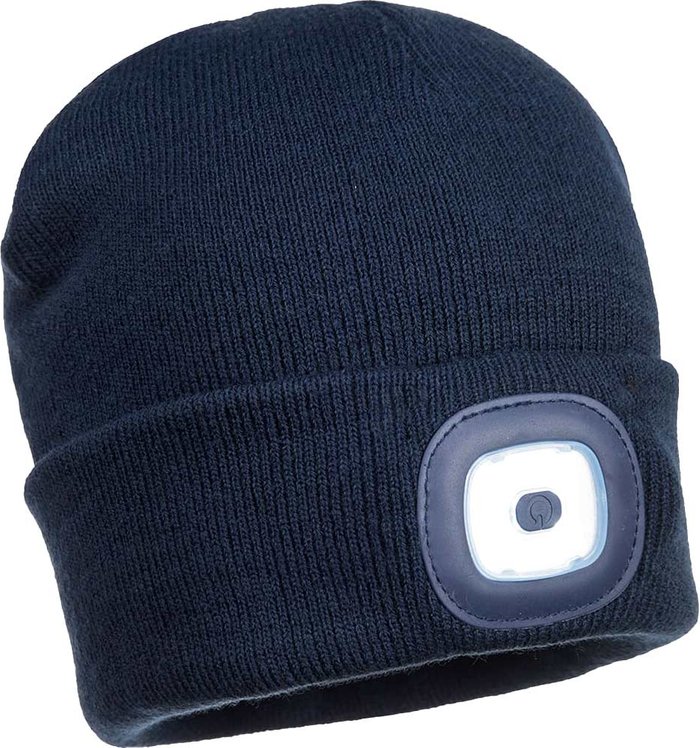 Tooled Up | Portwest Beanie Hat With Rechargeable Twin LED Head Light Navy Blue Portwest Beanie Hat With Rechargeable Twin LED Head Light Navy Blue