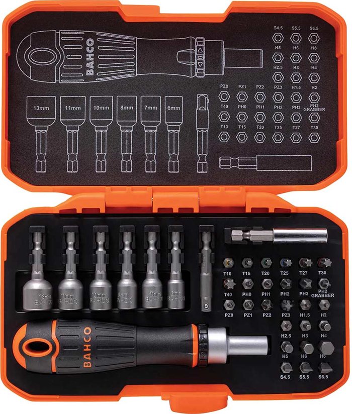 Tooled Up | Bahco Bahco 36 Piece Ratchet Screwdriver Handle and Bit Set Bahco Bahco 36 Piece Ratchet Screwdriver Handle and Bit Set