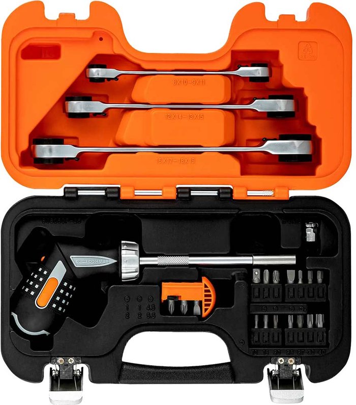 Tooled Up | Bahco Bahco Pistol Grip Ratchet Screwdriver and Spanner Tool Kit Bahco Bahco Pistol Grip Ratchet Screwdriver and Spanner Tool Kit