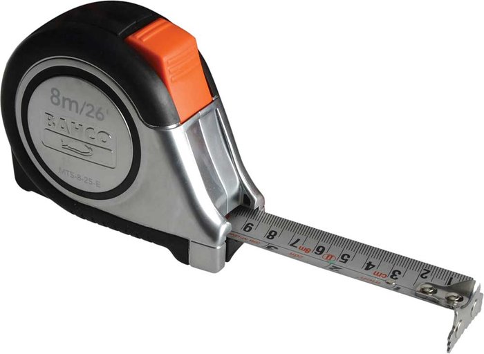 Tooled Up | Bahco Bahco MTS Reversible Magnetic Tip Tape Measure Imperial & Metric 26ft / 8m 25mm Bahco Bahco MTS Reversible Magnetic Tip Tape Measure Imperial & Metric 26ft / 8m 25mm