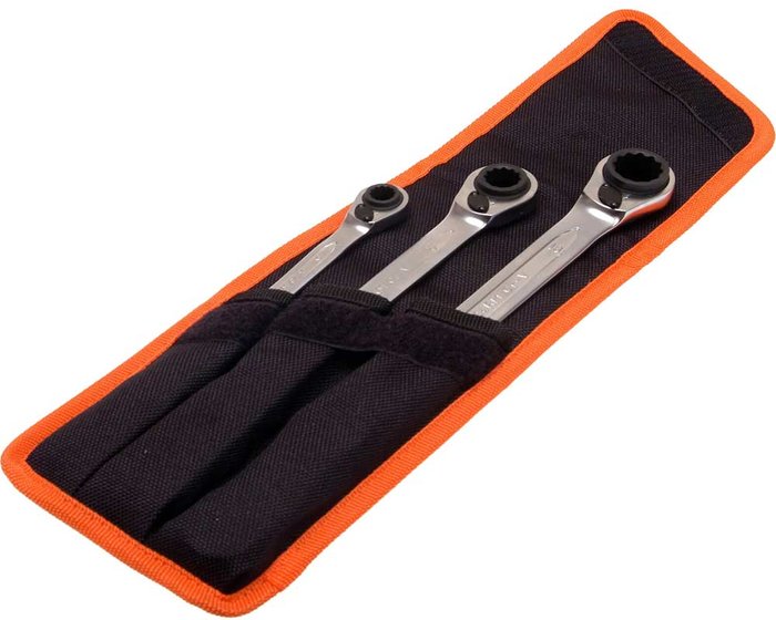 Tooled Up | Bahco Bahco 3 Piece Reversible Ratchet Ring Spanner Set Bahco Bahco 3 Piece Reversible Ratchet Ring Spanner Set