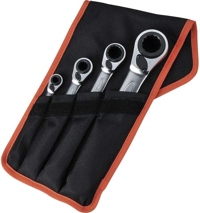 Tooled Up | Bahco Bahco 4 Piece Reversible Ratchet Ring Spanner Set Bahco Bahco 4 Piece Reversible Ratchet Ring Spanner Set