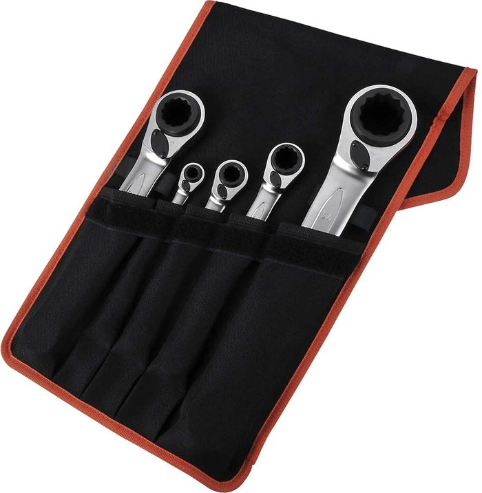 Tooled Up | Bahco Bahco 5 Piece Reversible Ratchet Ring Spanner Set Bahco Bahco 5 Piece Reversible Ratchet Ring Spanner Set