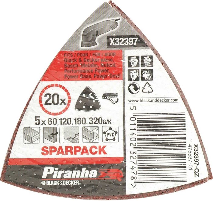Tooled Up | Black and Decker Black and Decker Piranha Quick Fit Delta Sanding Sheets Assorted Grit Pack of 20 Black and Decker Black and Decker Piranha Quick Fit Delta Sanding Sheets Assorted Grit Pack of 20