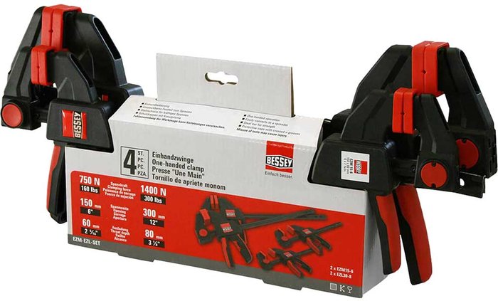 Tooled Up | Bessey Bessey EZM EZL 4 Piece One Handed Quick Clamp Set Bessey Bessey EZM EZL 4 Piece One Handed Quick Clamp Set