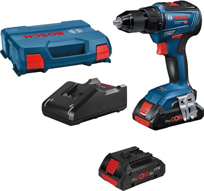 Tooled Up | Bosch Professional Bosch GSB 18V-55 18v Cordless Brushless Combi Drill 2 x 4ah Li-ion ProCore Charger Case Bosch Professional Bosch GSB 18V-55 18v Cordless Brushless Combi Drill 2 x 4ah Li-ion ProCore Charger Case
