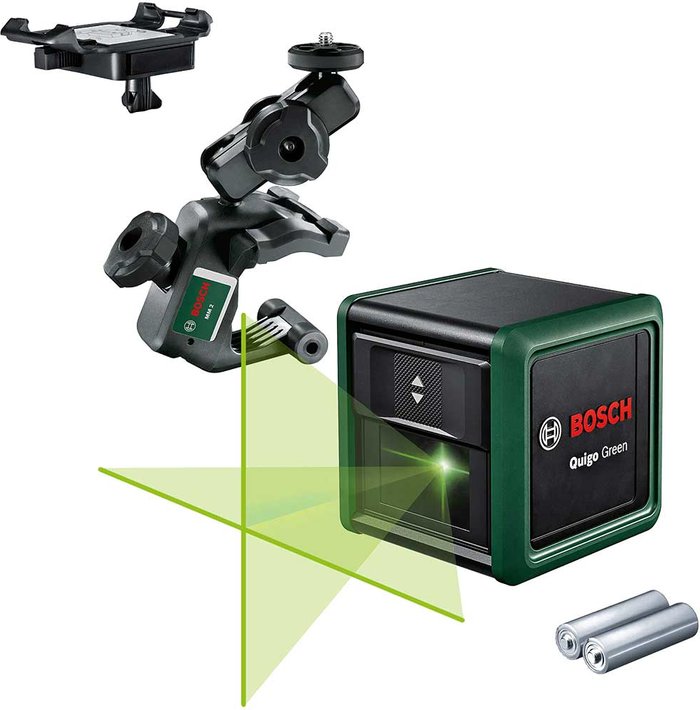 Tooled Up | Bosch BOSCH Quigo Green Cross Line Laser Level Bosch BOSCH Quigo Green Cross Line Laser Level
