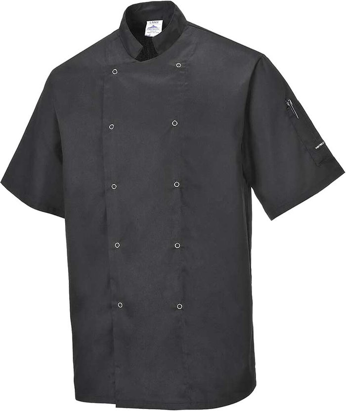 Tooled Up | Portwest Portwest Cumbria Chefs Short Sleeve Jacket Black XL Portwest Portwest Cumbria Chefs Short Sleeve Jacket Black XL