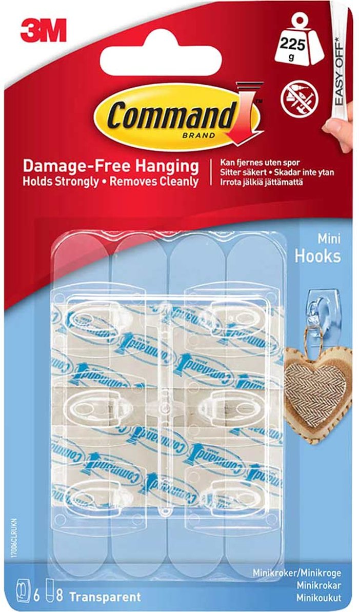 Tooled Up | Command Command Adhesive Strip Mini Hooks Clear Pack of 6 Command Command Adhesive Strip Mini Hooks Clear Pack of 6