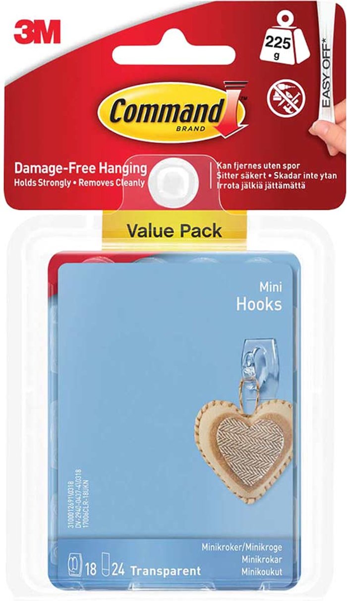Tooled Up | Command Command Adhesive Strip Mini Hooks Clear Pack of 18 Command Command Adhesive Strip Mini Hooks Clear Pack of 18