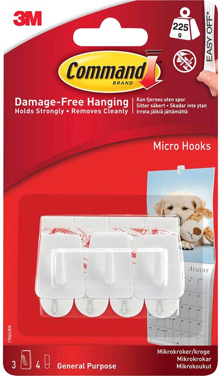 Tooled Up | Command Command Adhesive Strip Micro Hooks White Pack of 3 Command Command Adhesive Strip Micro Hooks White Pack of 3