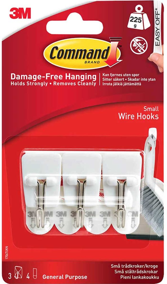Tooled Up | Command Command Adhesive Strip Wire Hooks White S Pack of 3 Command Command Adhesive Strip Wire Hooks White S Pack of 3