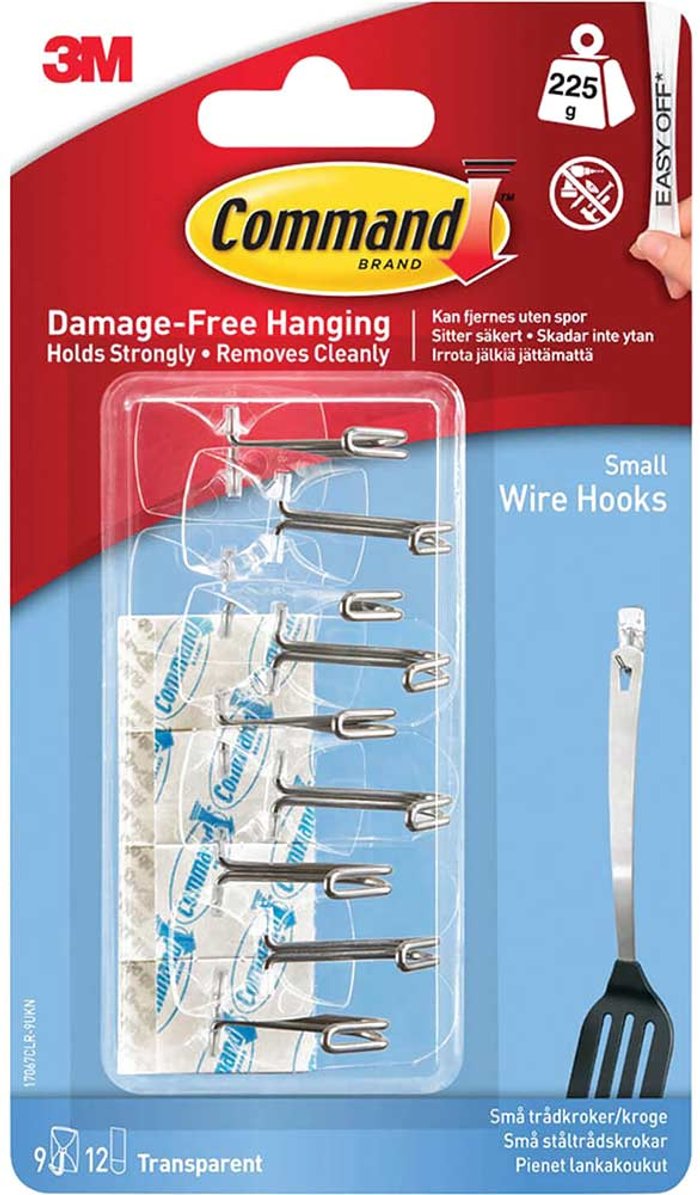 Tooled Up | Command Command Adhesive Strip Wire Hooks Clear S Pack of 9 Command Command Adhesive Strip Wire Hooks Clear S Pack of 9
