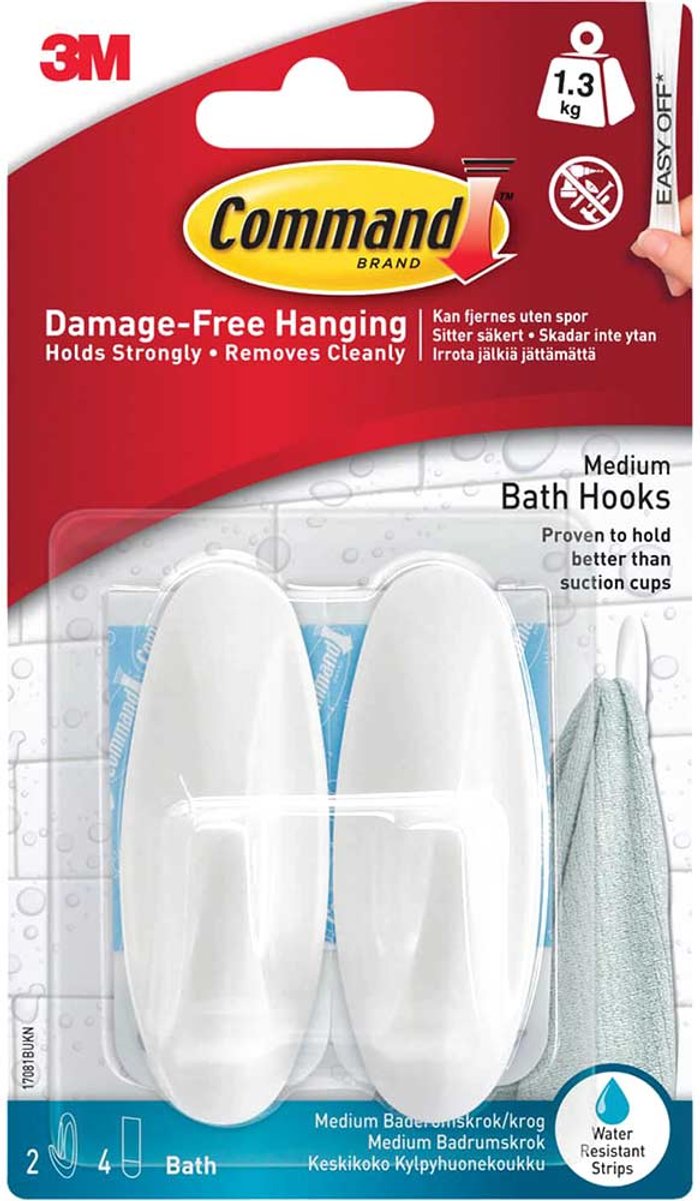 Tooled Up | Command Command Adhesive Strip Bathroom Hooks White Pack of 2 Command Command Adhesive Strip Bathroom Hooks White Pack of 2