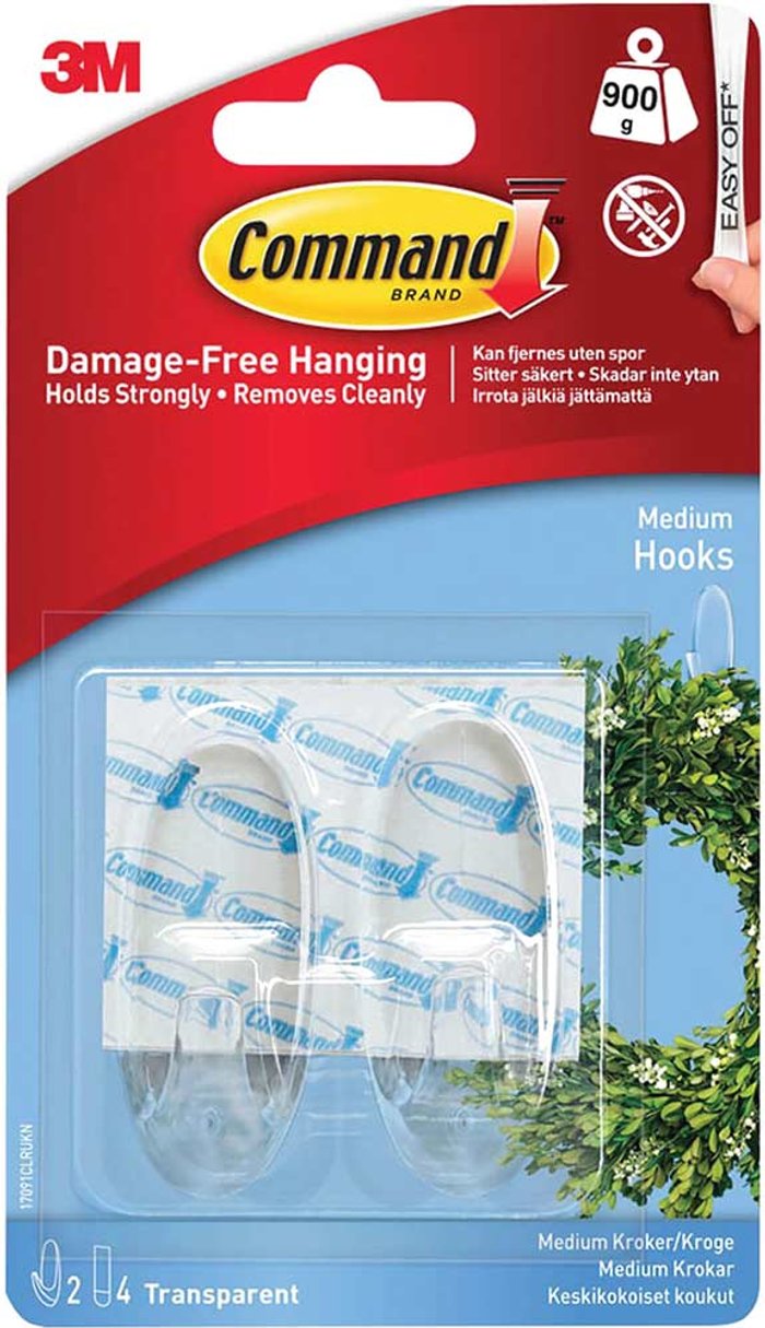 Tooled Up | Command Command Adhesive Strip Hooks Clear M Pack of 2 Command Command Adhesive Strip Hooks Clear M Pack of 2