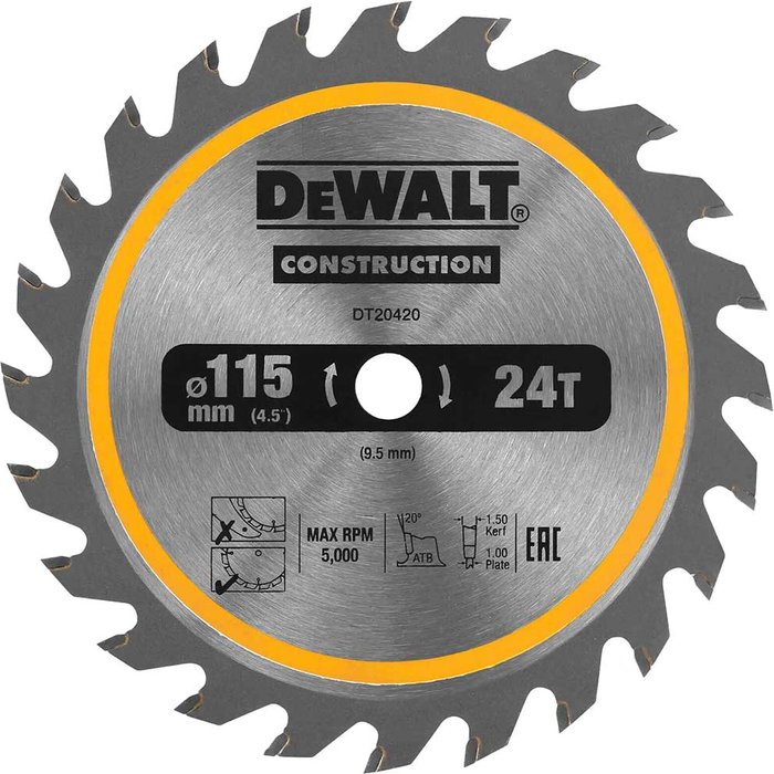 Tooled Up | Dewalt DeWalt 115mm Construction Circular Saw Blade For DCS571 115mm 24T 9.5mm Dewalt DeWalt 115mm Construction Circular Saw Blade For DCS571 115mm 24T 9.5mm
