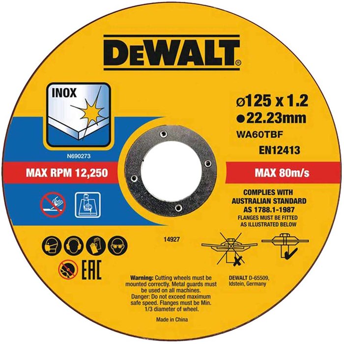 Tooled Up | Dewalt DeWalt Thin Stainless Steel Cutting Disc 125mm Pack of 10 Dewalt DeWalt Thin Stainless Steel Cutting Disc 125mm Pack of 10
