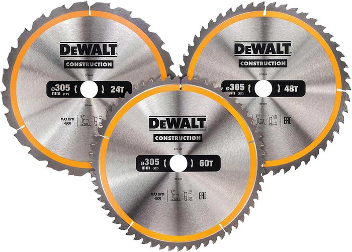 Tooled Up | Dewalt DeWalt 3 Piece 305mm Construction Circular Saw Blade Set 305mm Assorted Teeth 30mm Dewalt DeWalt 3 Piece 305mm Construction Circular Saw Blade Set 305mm Assorted Teeth 30mm