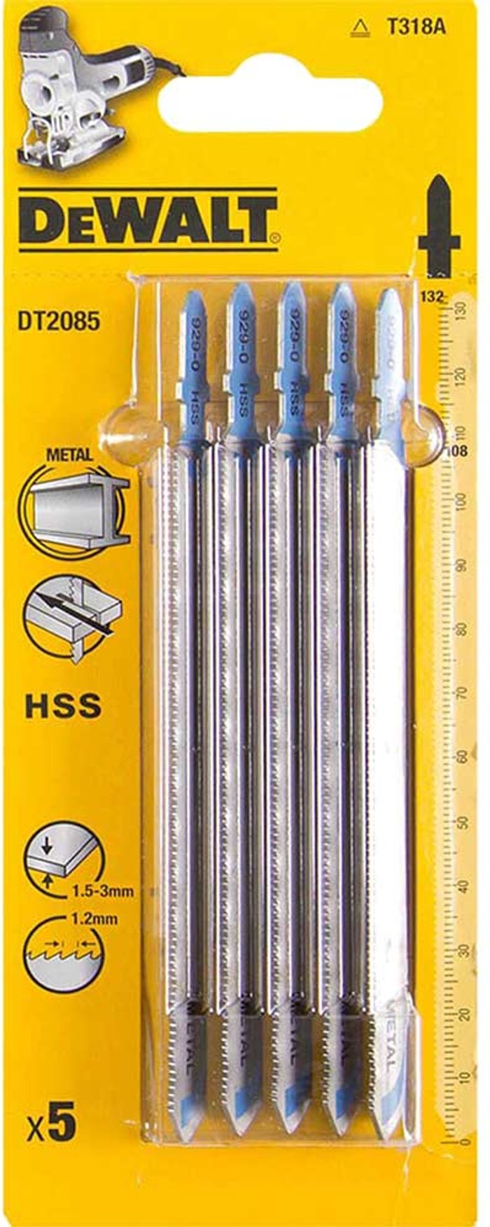 Tooled Up | Dewalt DeWalt T318A HSS Metal Cutting Jigsaw Blades Pack of 5 Dewalt DeWalt T318A HSS Metal Cutting Jigsaw Blades Pack of 5