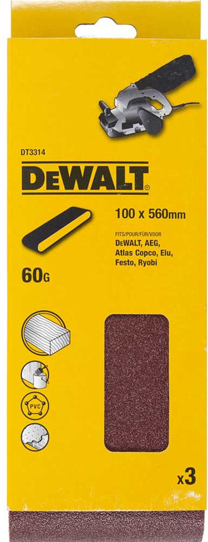 Tooled Up | Dewalt DeWalt 100 x 560mm Sanding Belts 100mm x 560mm 60g Pack of 3 Dewalt DeWalt 100 x 560mm Sanding Belts 100mm x 560mm 60g Pack of 3