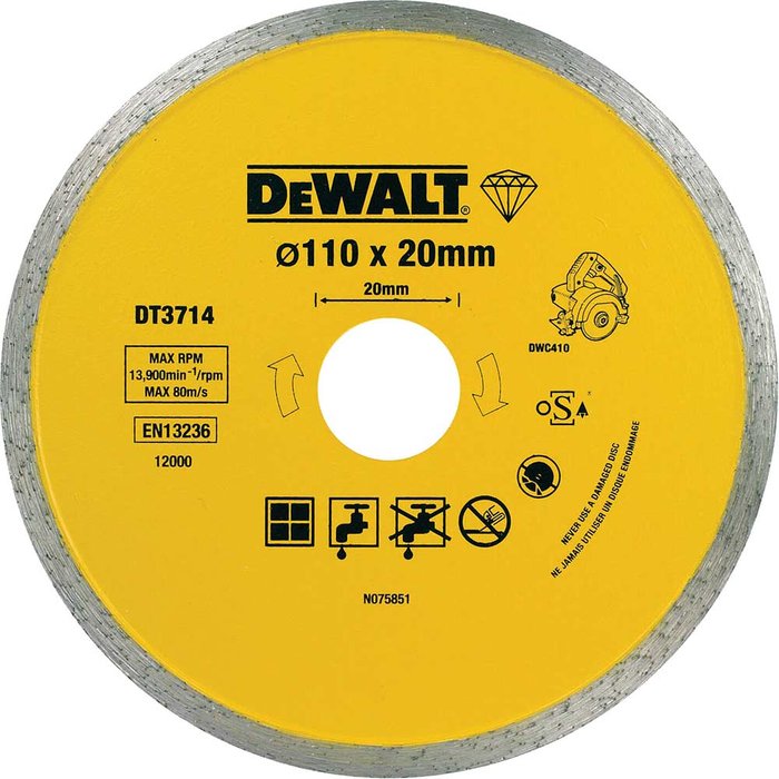 Tooled Up | Dewalt DeWalt Diamond Ceramic Cutting Tile Saw Blades 254mm 1.6mm 25.4mm Dewalt DeWalt Diamond Ceramic Cutting Tile Saw Blades 254mm 1.6mm 25.4mm