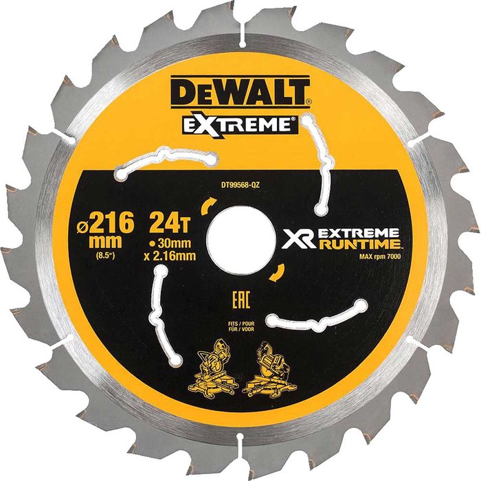 Tooled Up | Dewalt DeWalt Extreme Runtime Circular Saw Blade 216mm 24T 30mm Dewalt DeWalt Extreme Runtime Circular Saw Blade 216mm 24T 30mm