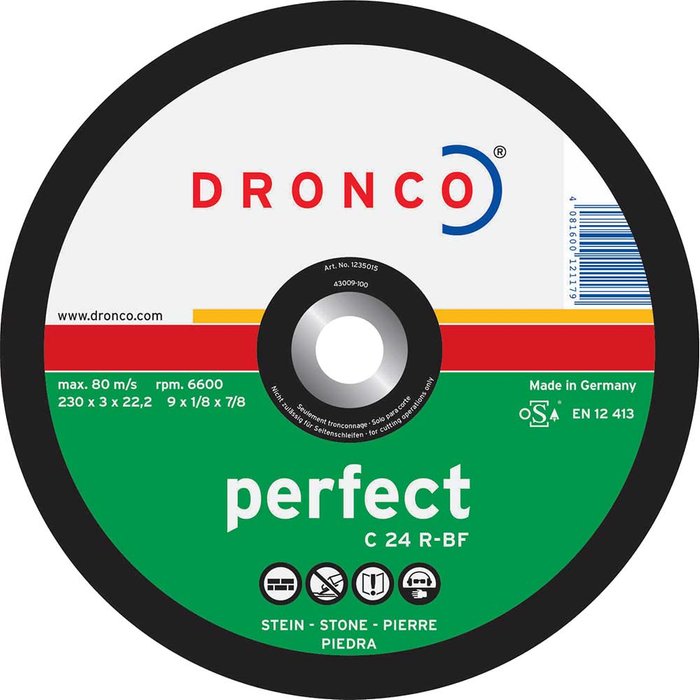Tooled Up | Dronco Dronco C 24 R PERFECT Flat Stone Cutting Disc 230mm Pack of 1 Dronco Dronco C 24 R PERFECT Flat Stone Cutting Disc 230mm Pack of 1