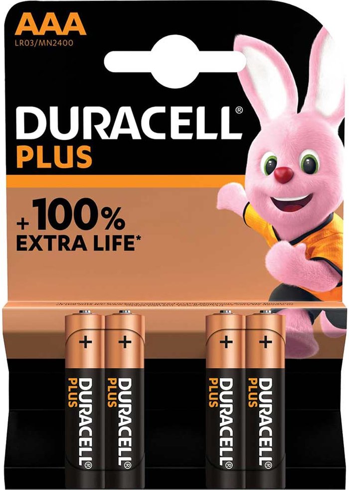 Tooled Up | Duracell DURACELL Plus AAA Alkaline Batteries - Pack of 4 Duracell DURACELL Plus AAA Alkaline Batteries - Pack of 4