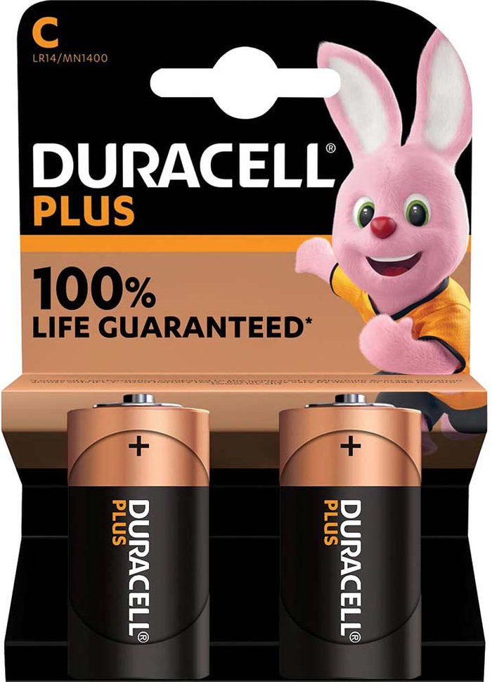 Tooled Up | Duracell DURACELL Plus C Alkaline Batteries - Pack of 2 Duracell DURACELL Plus C Alkaline Batteries - Pack of 2