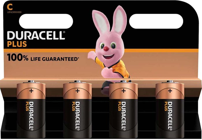 Tooled Up | Duracell Duracell C Cell Plus Power 100% Batteries Pack of 4 Duracell Duracell C Cell Plus Power 100% Batteries Pack of 4