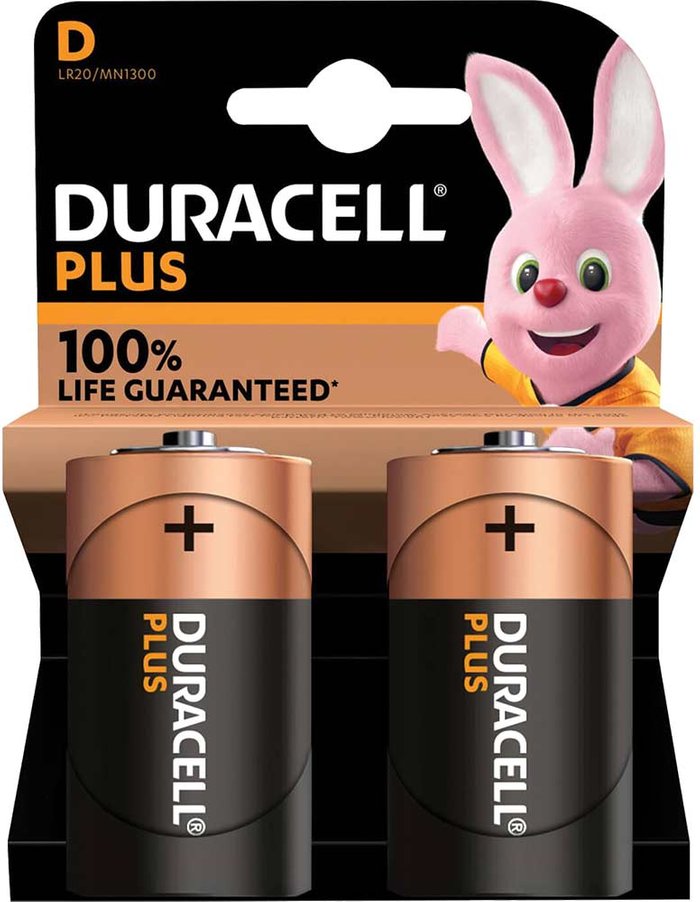 Tooled Up | Duracell DURACELL Plus D Alkaline Batteries - Pack of 2 Duracell DURACELL Plus D Alkaline Batteries - Pack of 2