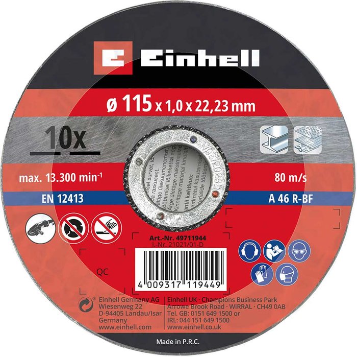 Tooled Up | Einhell Einhell Thin Metal Cutting Angle Grinder Disc 115mm Pack of 10 Einhell Einhell Thin Metal Cutting Angle Grinder Disc 115mm Pack of 10