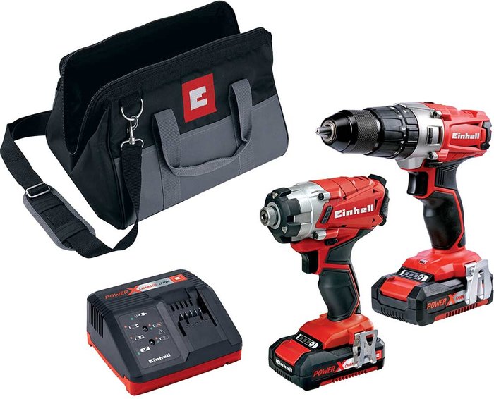 Tooled Up | Einhell Einhell Power-X-Change 18V Cordless Combi & Impact Driver Twin Pack with 2 x 2.0AH Li-Ion Battery and Tool Bag Einhell Einhell Power-X-Change 18V Cordless Combi & Impact Driver Twin Pack with 2 x 2.0AH Li-Ion Battery and Tool Bag