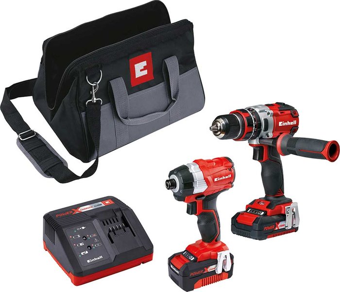 Tooled Up | Einhell Einhell 18v Cordless Brushless Combi Drill and Impact Driver Kit 1 x 2ah & 1 x4ah Li-ion Charger Bag Einhell Einhell 18v Cordless Brushless Combi Drill and Impact Driver Kit 1 x 2ah & 1 x4ah Li-ion Charger Bag