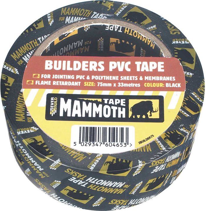 Tooled Up | Everbuild Everbuild Mammoth Builders PVC Black Tape Black 75mm 33m Everbuild Everbuild Mammoth Builders PVC Black Tape Black 75mm 33m