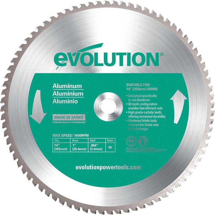 Tooled Up | Evolution Evolution Aluminium Cutting Saw Blade 355mm 80T 25.4mm Evolution Evolution Aluminium Cutting Saw Blade 355mm 80T 25.4mm