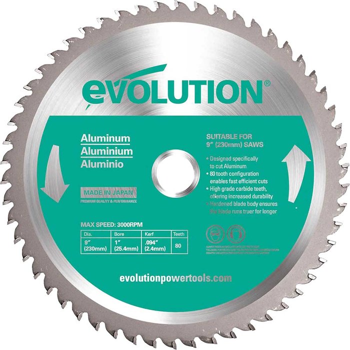 Tooled Up | Evolution Evolution Aluminium Cutting Saw Blade 230mm 80T 25.4mm Evolution Evolution Aluminium Cutting Saw Blade 230mm 80T 25.4mm