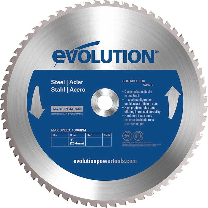 Tooled Up | EVOLUTION POWER TOOLS Evolution 255mm Mild Steel Cutting 52 Tooth Tungsten Carbide Tipped MItre Saw Blade EVOLUTION POWER TOOLS Evolution 255mm Mild Steel Cutting 52 Tooth Tungsten Carbide Tipped MItre Saw Blade