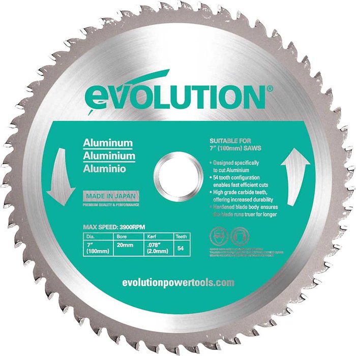 Tooled Up | Evolution Evolution Aluminium Cutting Saw Blade 180mm 54T 20mm Evolution Evolution Aluminium Cutting Saw Blade 180mm 54T 20mm