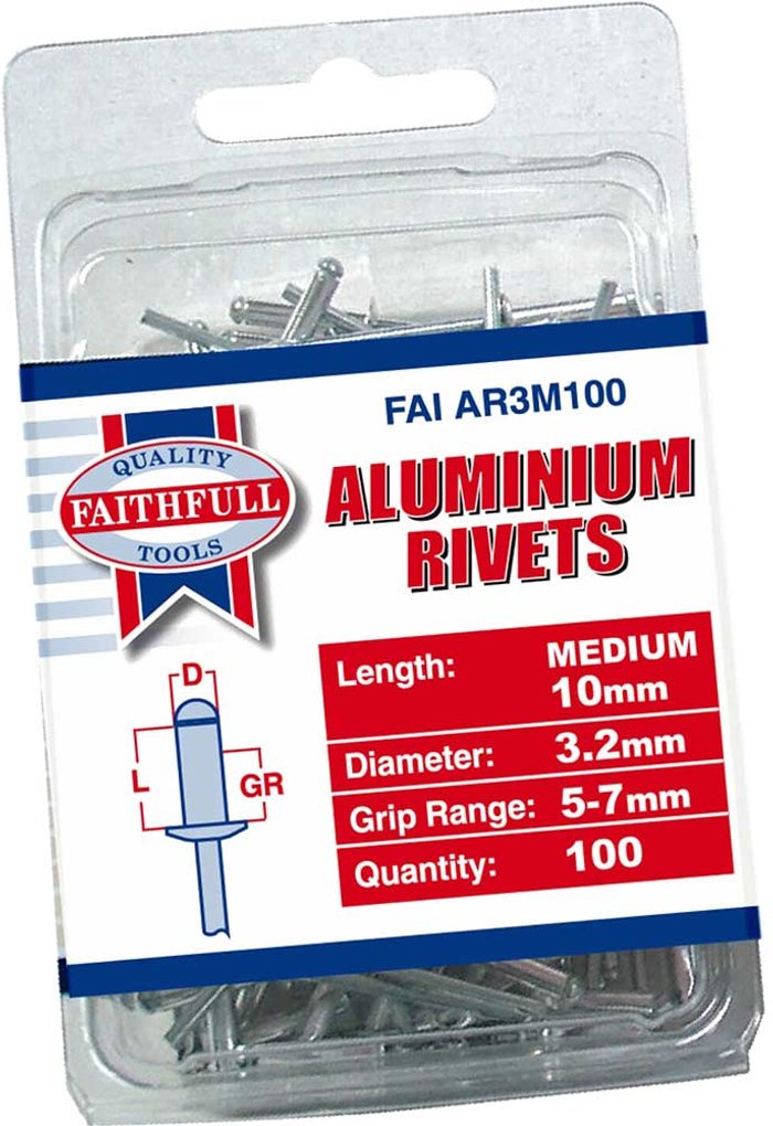 Tooled Up | Faithfull Faithfull Aluminium Pop Rivets 3mm 10mm Pack of 100 Faithfull Faithfull Aluminium Pop Rivets 3mm 10mm Pack of 100