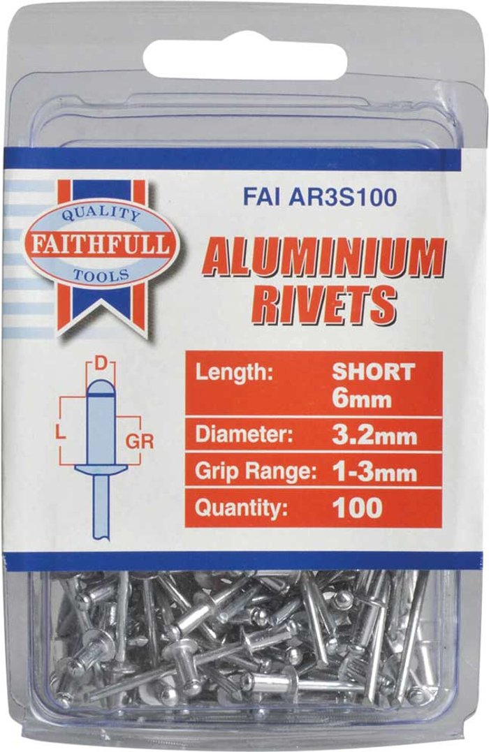 Tooled Up | Faithfull Faithfull Aluminium Pop Rivets 3mm 6mm Pack of 100 Faithfull Faithfull Aluminium Pop Rivets 3mm 6mm Pack of 100