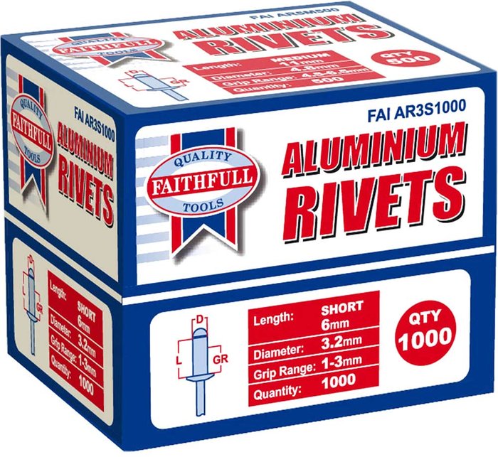Tooled Up | Faithfull Faithfull Aluminium Pop Rivets 3mm 6mm Pack of 1000 Faithfull Faithfull Aluminium Pop Rivets 3mm 6mm Pack of 1000